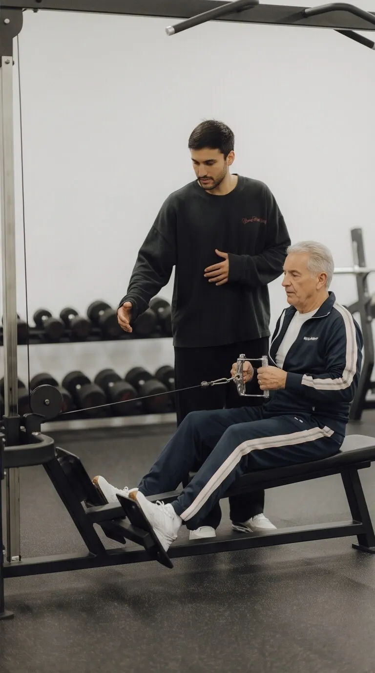 Coach Santi coaching a seated row, the welcoming, no pressure first session that starts with a free consult in Costa Mesa